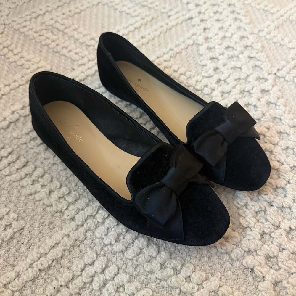 Kate Spade Black Velvet Bow Flats